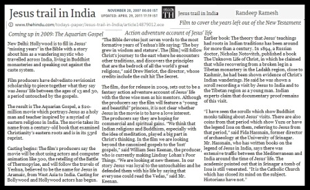 Jesus trail in India, The Hindu 20-11-2007